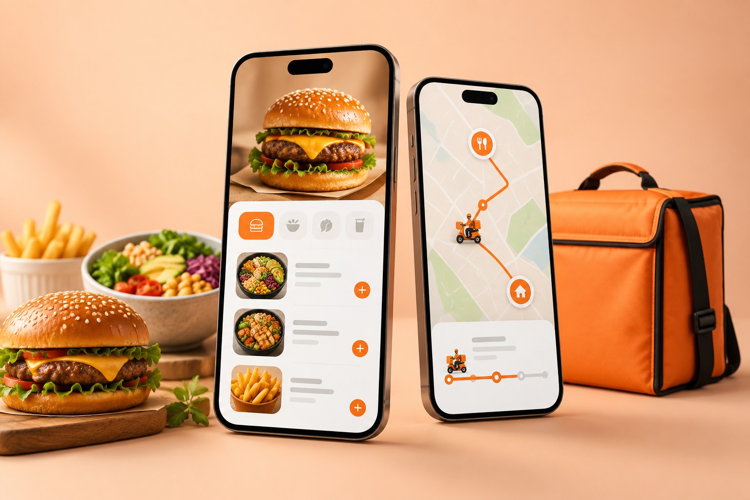 Concept illustration of a food ordering platform; not a screenshot of KhanaExpress