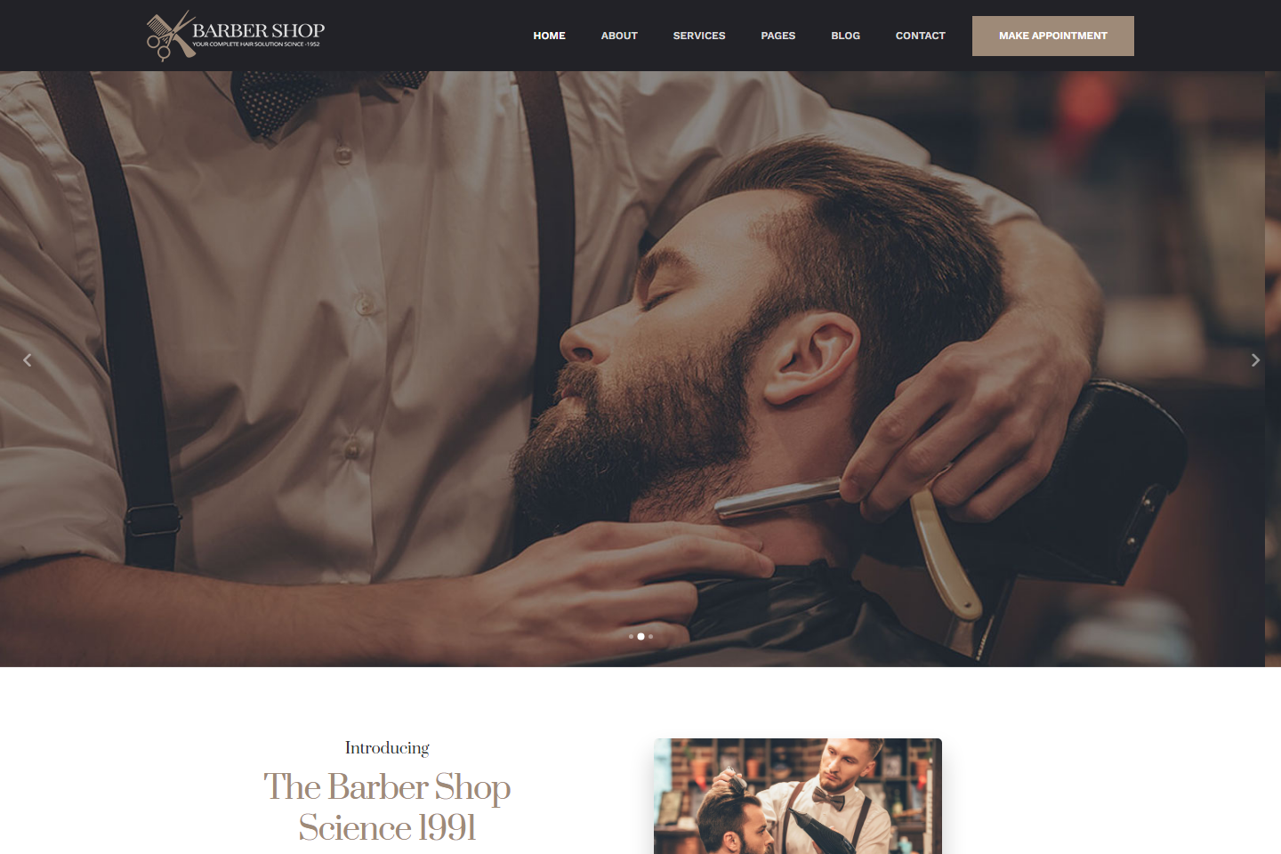 Barber Shop website with grooming photography and appointment navigation