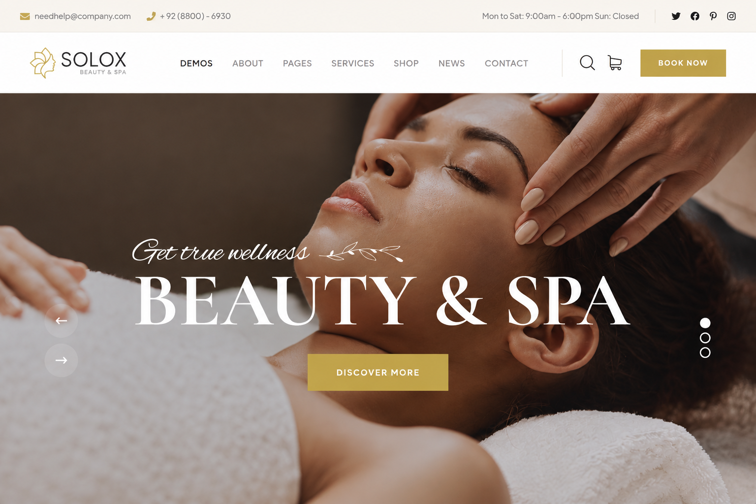 Solox Beauty and Spa website preview with warm beauty treatment photography
